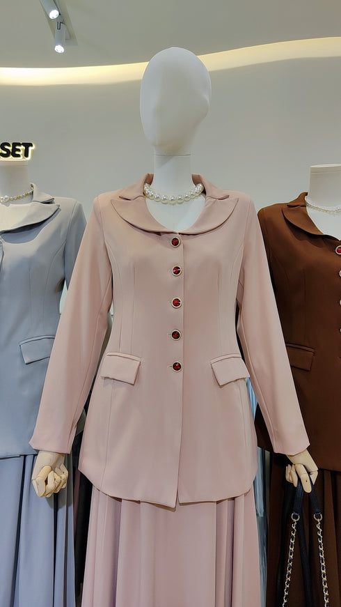 Collar Down Button Down Blazer with Skirts